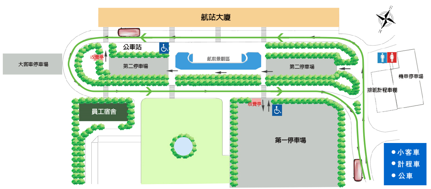 金門航空站停車場平面圖與交通動線圖-公車