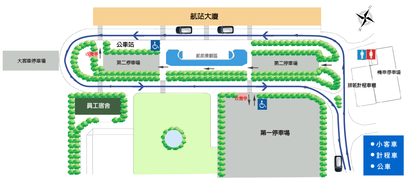金門航空站停車場平面圖與交通動線圖-小客車